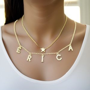 Mini Zircon Letters Name “Erica” Custom Charm Gold Choker Necklace